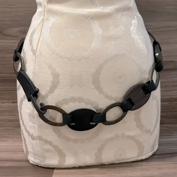 Suzi Rohrer Vintage Oval Brass Links Wood Grain Look Hip Stretch Adjustable Belt - Picture 6 of 14